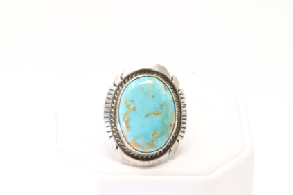 Native America Navajo Sterling Silver Turquoise Ring By A.M.