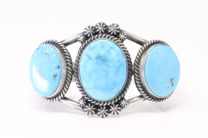 Native America Navajo Sterling Silver Turquoise Bracelet Cuff By Ray Delgarito.