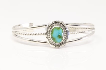 Native America Navajo Sterling Silver Sonora Gold Turquoise Bracelet Cuff By N.J.