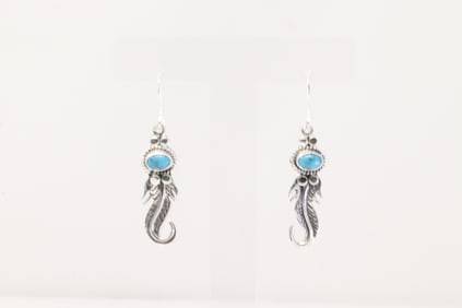 Native America Navajo Sterling Silver Turquoise Dangling Earring's By Sharon McCarthy.