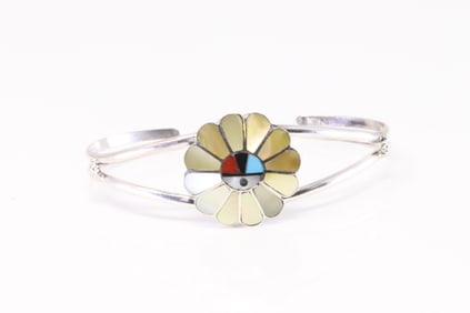 Native America Navajo Sterling Silver Turquoise Bracelet Cuff By D.M.