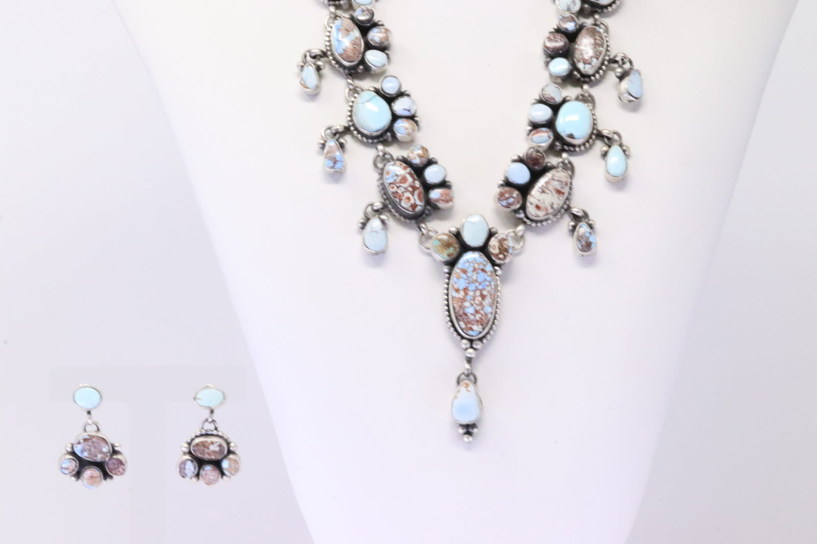 Native America Navajo Sterling Silver Golden Hill Turquoise Necklace & Earring's Set By Betty Tom. (1 of 7)