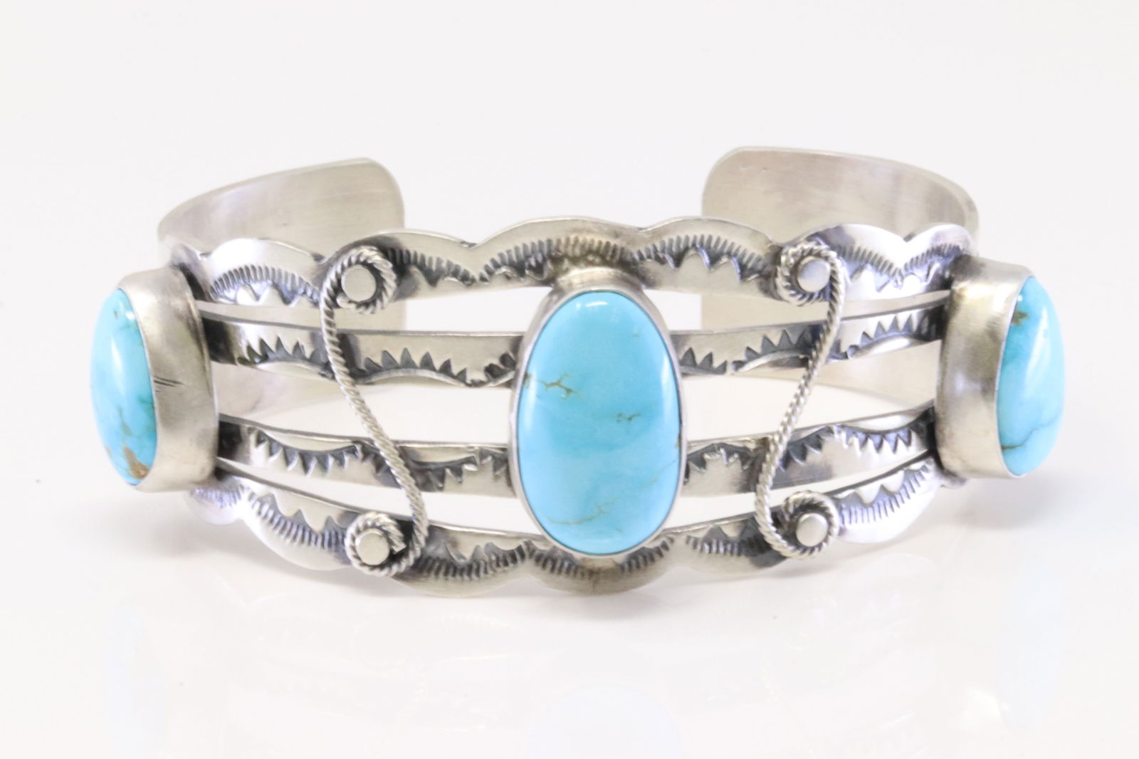 Native American Navajo Sterling Silver Turquoise Bracelet Cuff By B.Johnson. (1 of 4)