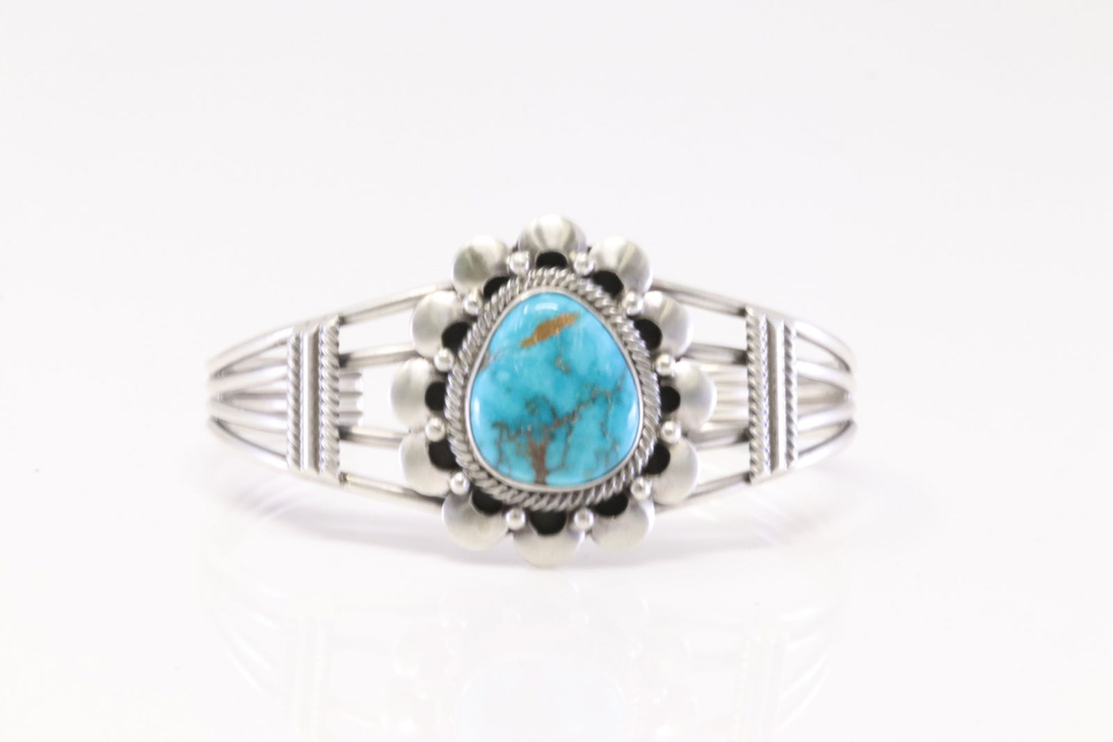 Native America Navajo Sterling Silver Kingman Turquoise Bracelet Cuff By M.B. (1 of 4)