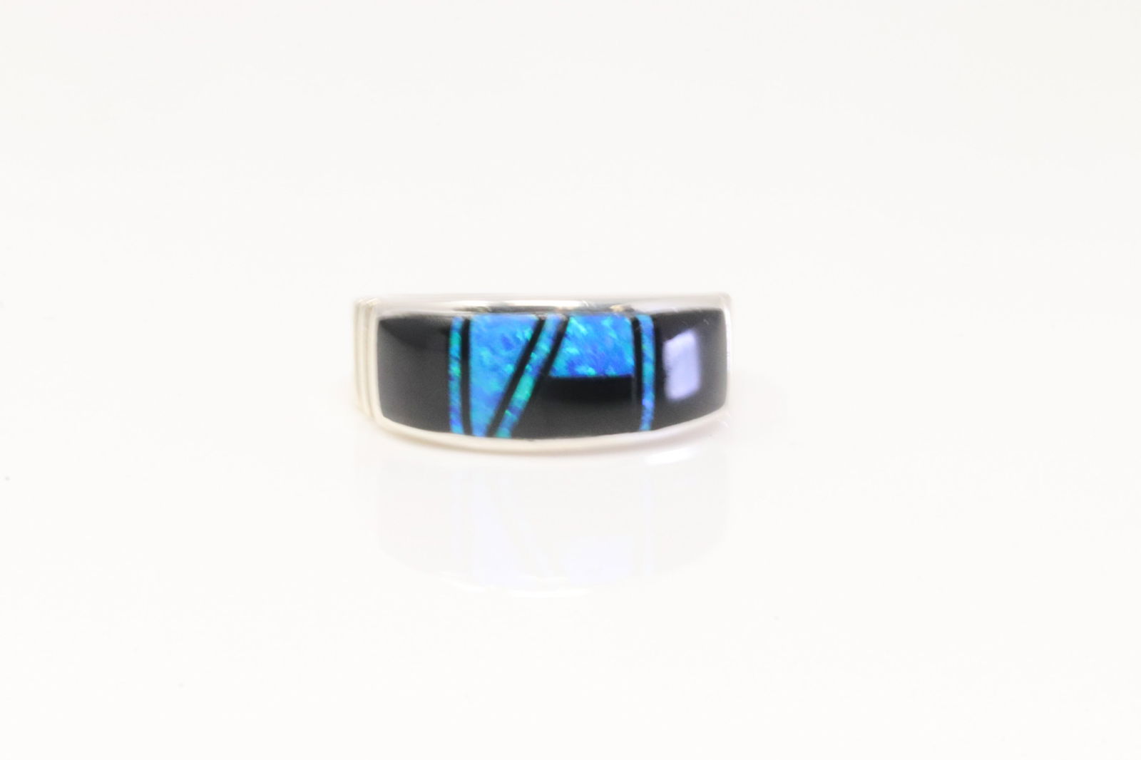 Native America Navajo Sterling Silver Opal & Black Onyx Inlay Ring By Rick T. (1 of 4)
