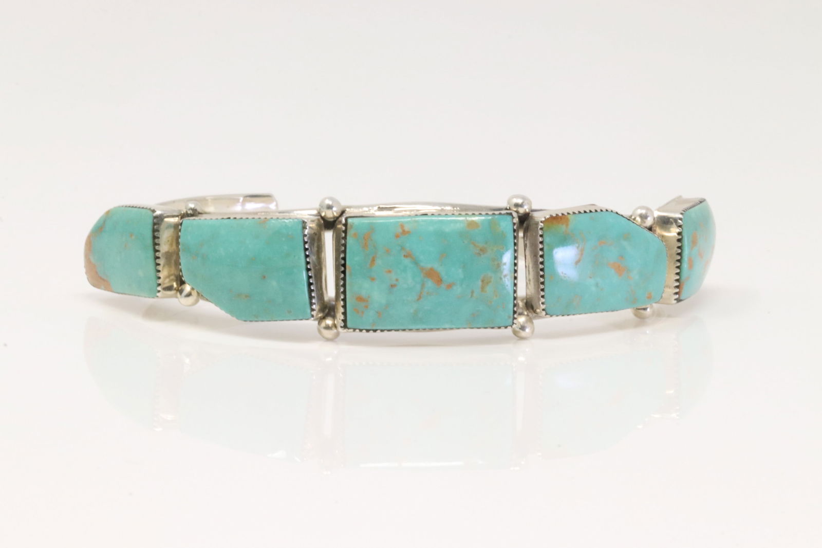 Native America Navajo Sterling Silver Turquoise Cuff Bracelet By R.B. (1 of 4)