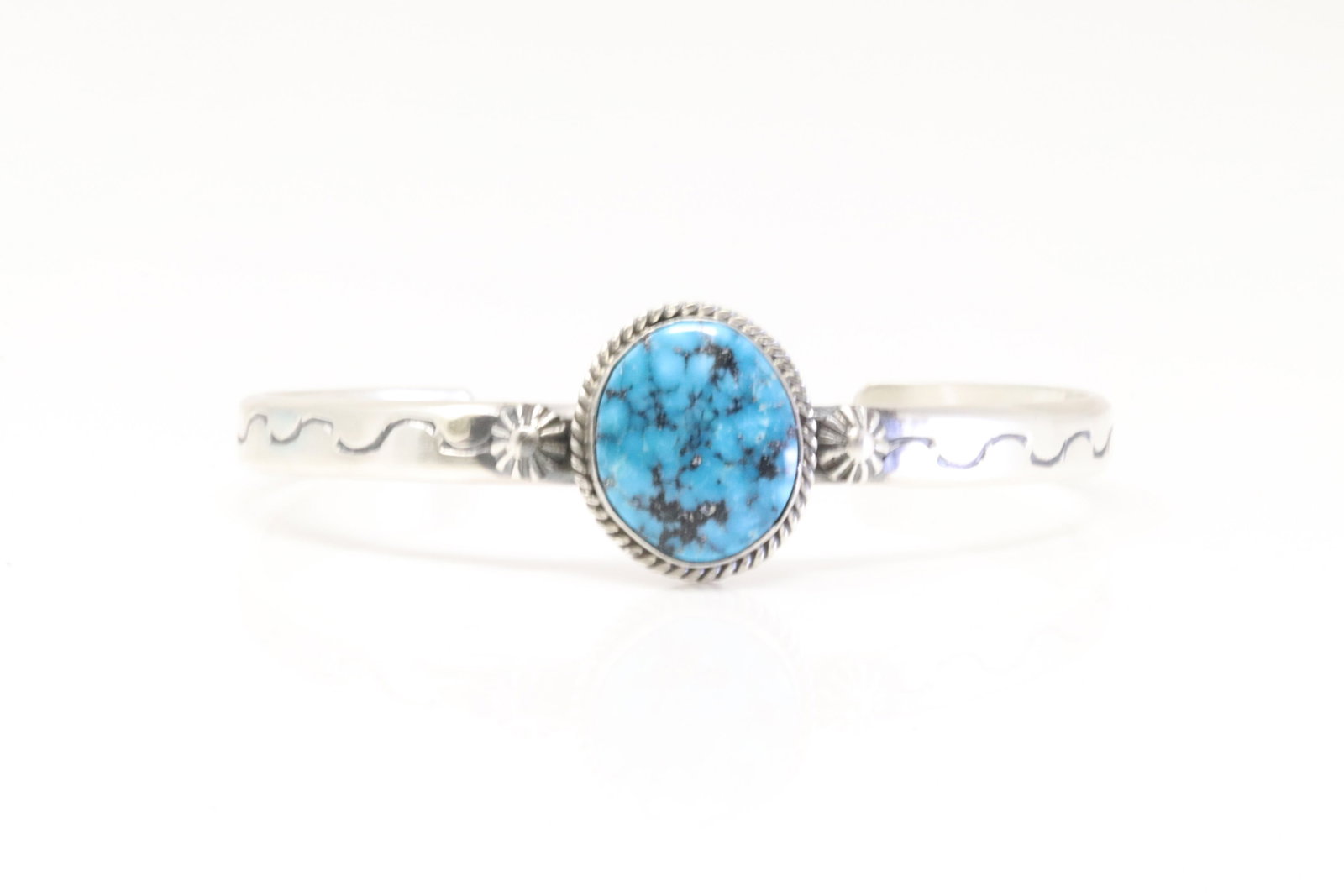 Native America Navajo Sterling Silver Turquoise Bracelet Cuff By Samuel Yellowhair.: This is a Native America Navajo Sterling Silver Turquoise Bracelet Cuff By Samuel Yellowhair.