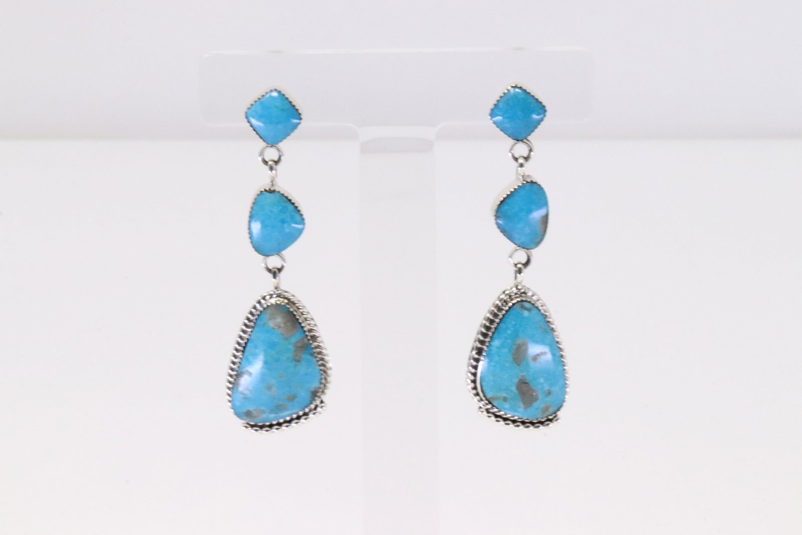 Native America Navajo Sterling Silver Turquoise Post / Dangling Earring's By Sheena Jack.: This is a Native America Navajo Sterling Silver Turquoise Post / Dangling Earring's By Sheena Jack.