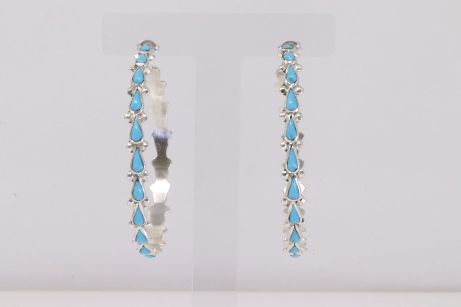 Native America Zuni Sterling Silver Turquoise Hoop Earring's. (1 of 4)