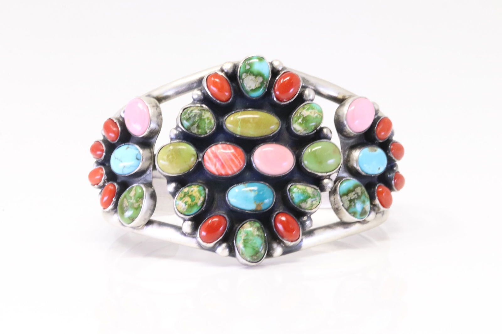 Native America Navajo Sterling Silver Multi-Color Stone Bracelet Cuff By B.Johnsnon. (1 of 5)