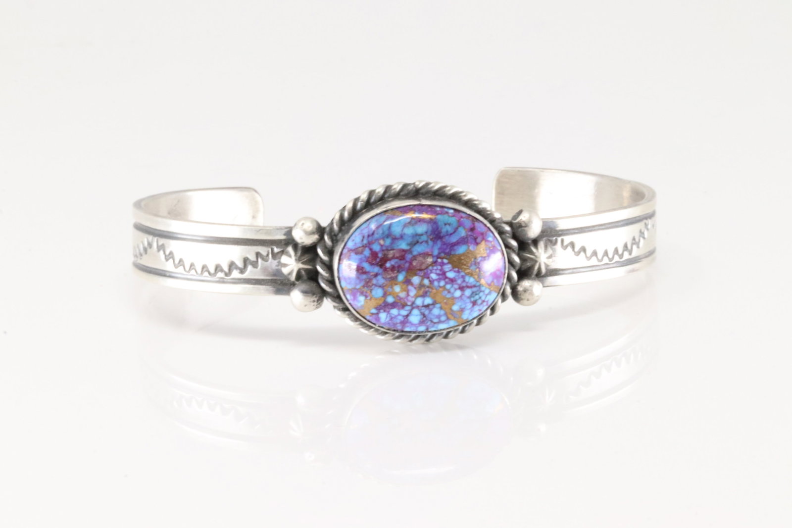 Native America Navajo Sterling Silver Turquoise Compressed Bracelet By Rick Enriquez.: This is a Native America Navajo Sterling Silver Turquoise Compressed Bracelet By Rick Enriquez.