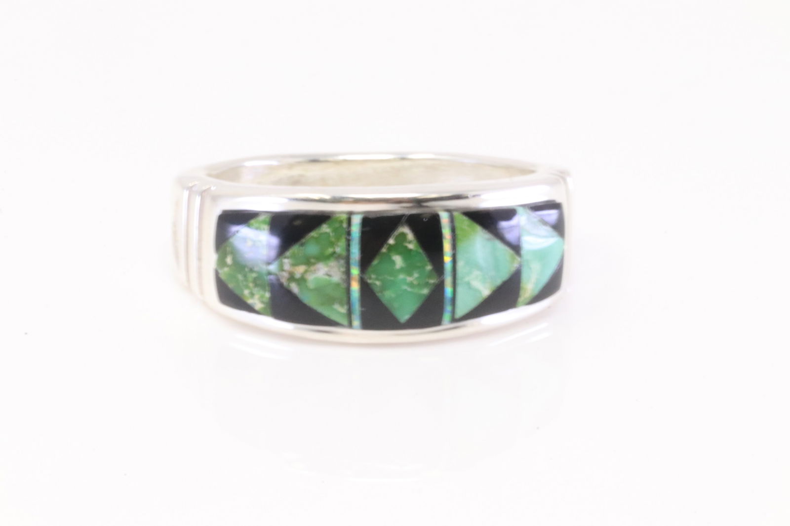 Native America Navajo Sterling Silver Multi-Color Stone Inlay Ring By Rick T. (1 of 4)