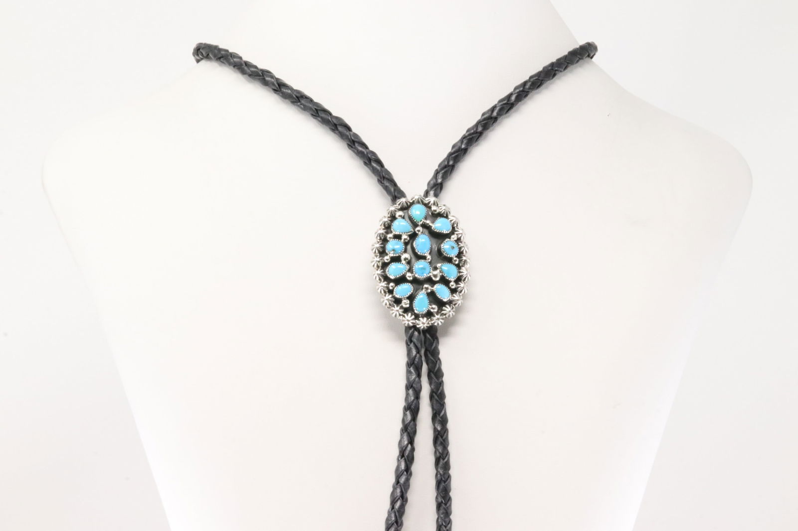 Native American Navajo Sterling Silver Turquoise Bolo Necklace By Charley. (1 of 4)