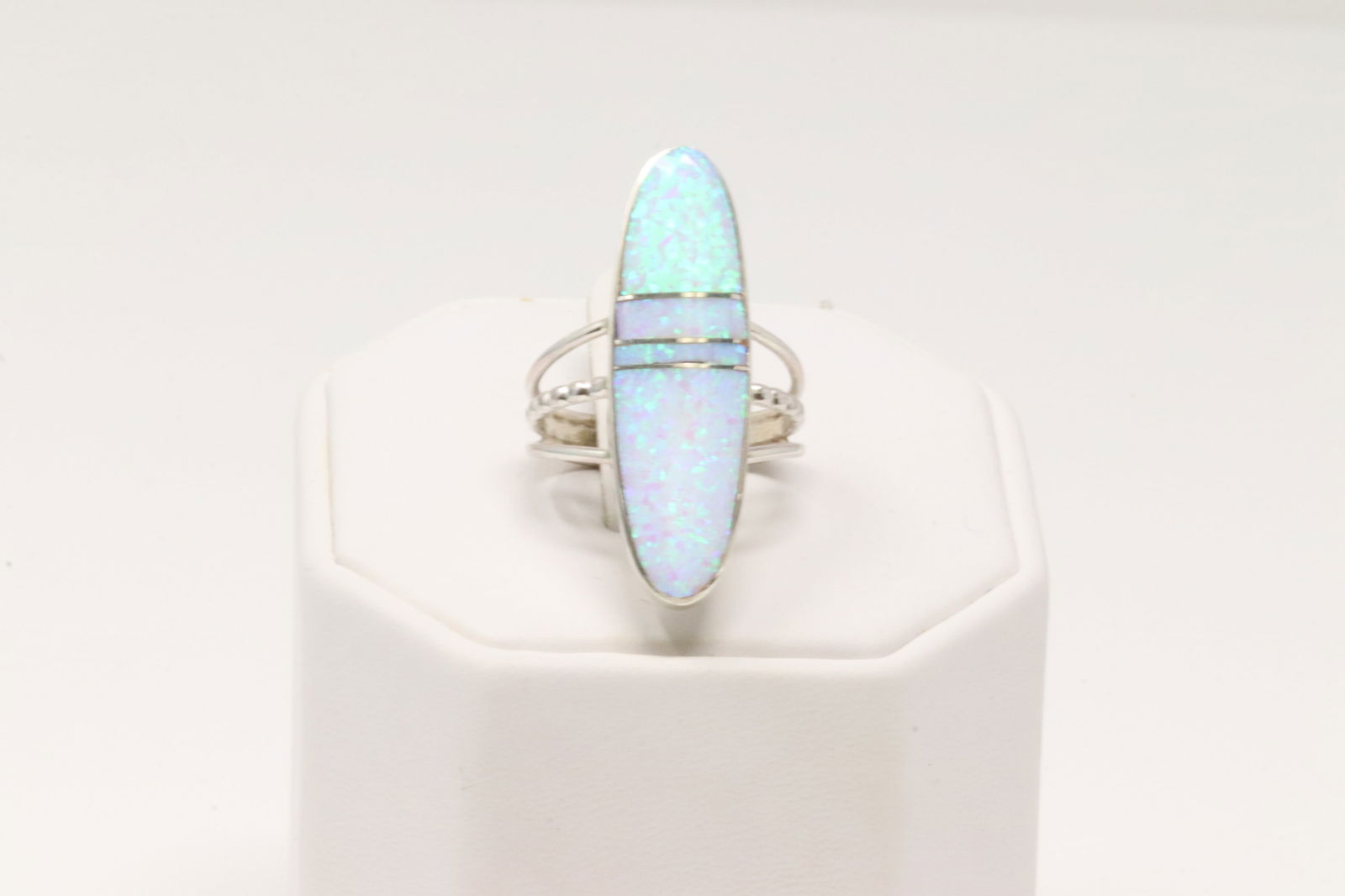 Native America Navajo Sterling Silver Synthetic Opal Inlay Ring By H.Smith. (1 of 4)