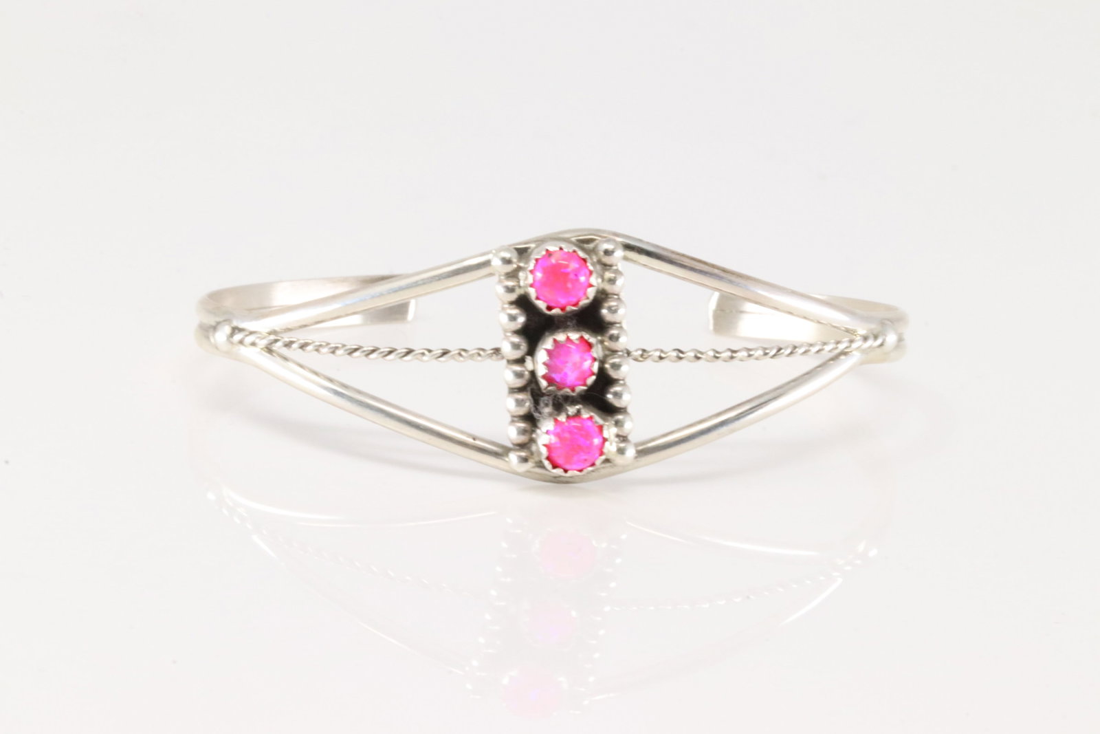 Native America Navajo Sterling Silver Synthetic Pink Opal Baby Bracelet.: This is a Native America Navajo Sterling Silver Synthetic Pink Opal Baby Bracelet.