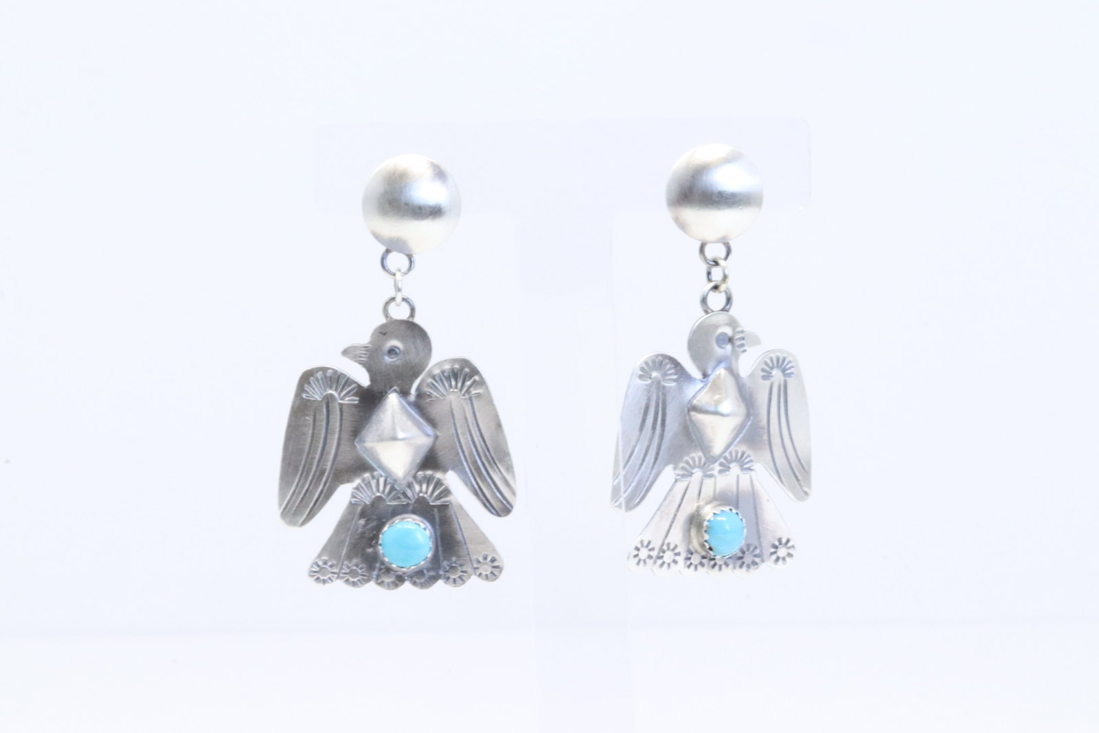 Native America Navajo Sterling Silver Turquoise Thunderbird Post / Dangling Earring's By Tim Yazzie.: This is a Native America Navajo Sterling Silver Turquoise Thunderbird Post / Dangling Earring's By Tim Yazzie.