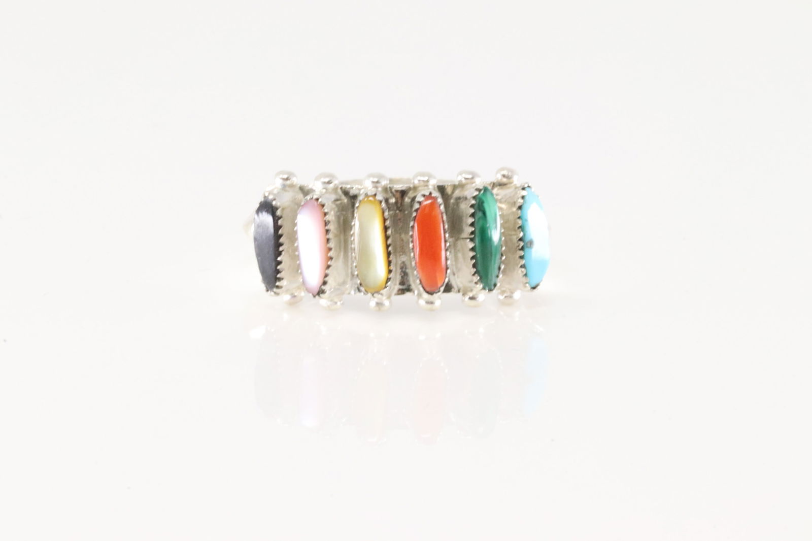 Native America Zuni Sterling Silver Multi-Color Stone Ring By Paloma. (1 of 4)