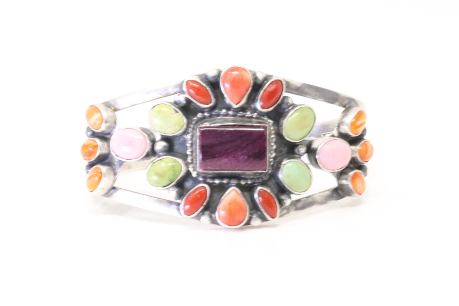 Native America Navajo Sterling Silver Multi-Color Stone Bracelet Cuff By B.Johnson. (1 of 4)