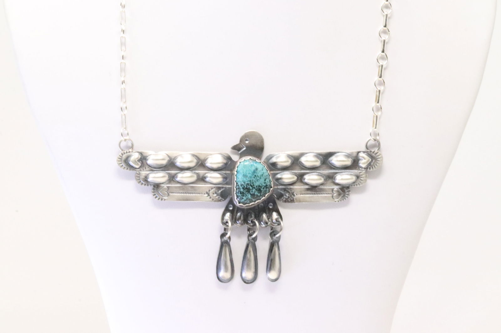 Native America Navajo Sterling Silver Turquoise Thunderbird Necklace By Tim Yazzie. (1 of 4)
