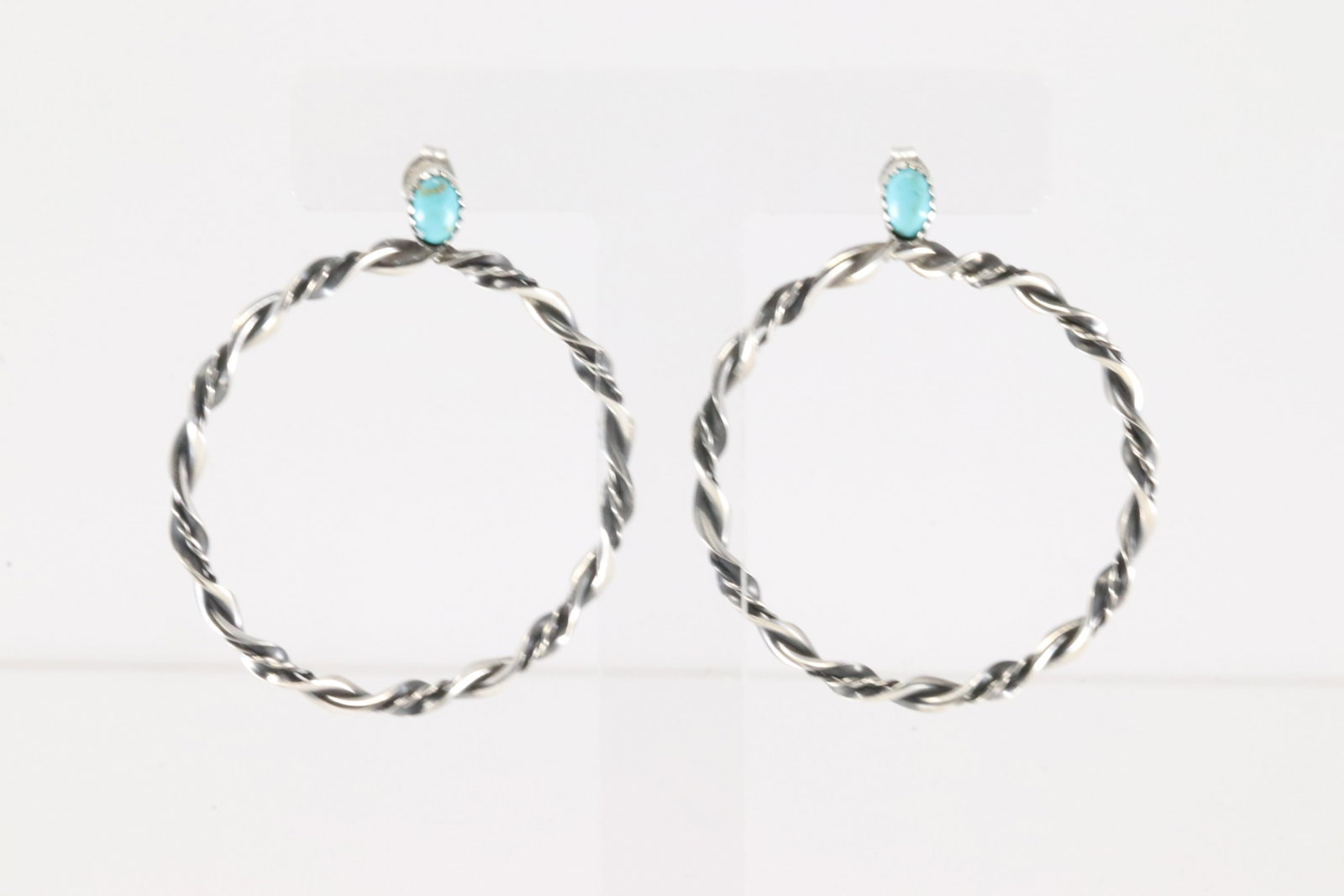Native America Navajo Sterling Silver Turquoise Hoop Post Earring's By Nelson Leonard Jr.: This is a Native America Navajo Sterling Silver Turquoise Hoop Post Earring's By Nelson Leonard Jr.