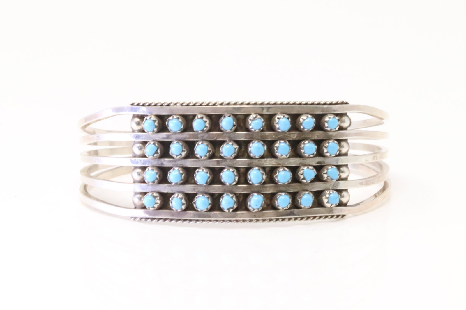 Native America Zuni Sterling Silver Turquoise Bracelet Cuff By S.L.: This is a Native America Zuni Sterling Silver Turquoise Bracelet Cuff By S.L.