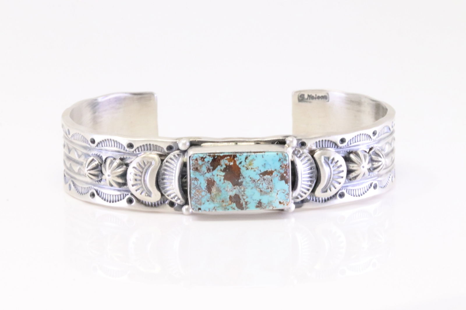 Native America Navajo Sterling Silver Kingman Turquoise Bracelet Cuff By G.Nelson. (1 of 4)