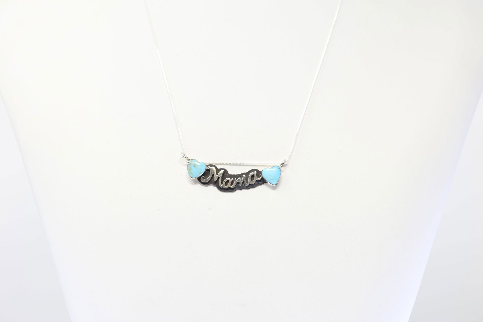 Native America Navajo Sterling Silver Turquoise Heart  / Letter Mama Pendant with A 925 Necklace By (1 of 4)