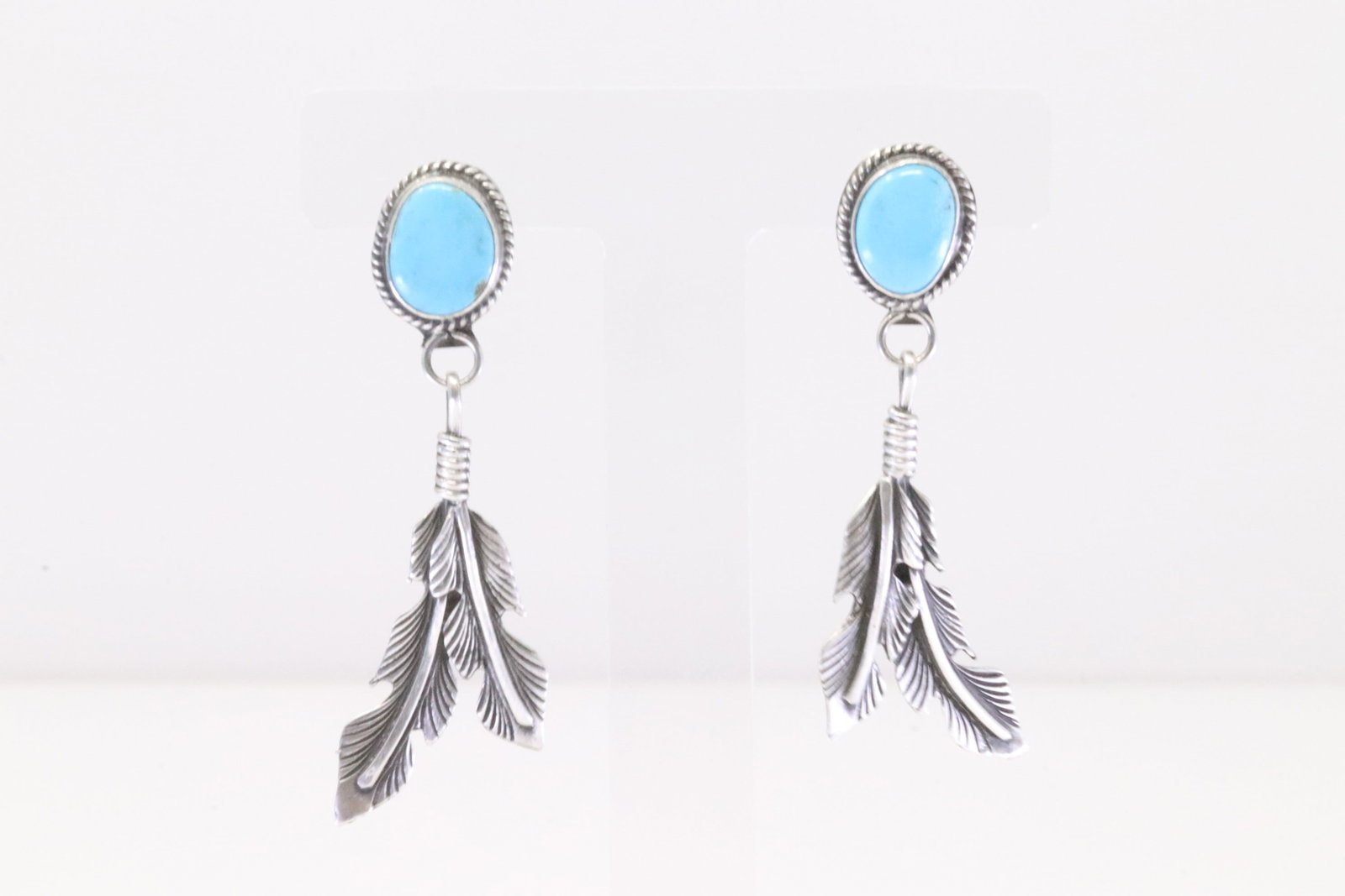 Native America Navajo Sterling Silver Turquoise Feather Post / Dangling Earring's By Sharon: This is a Native America Navajo Sterling Silver Turquoise Feather Post / Dangling Earring's By Sharon McCarthy.
