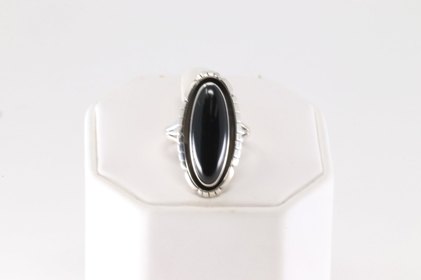 Native America Navajo Sterling Silver Black Onyx Ring By Amos Begay.: This is a Native America Navajo Sterling Silver Black Onyx Ring By Amos Begay. Ring size: 6.25.