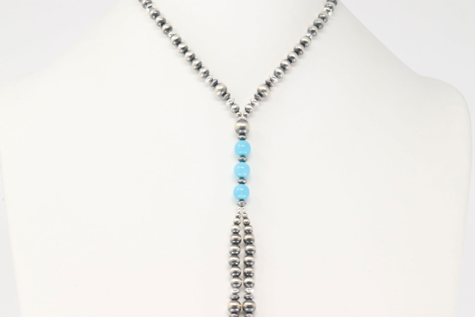 Native America Navajo Sterling Silver Turquoise / Pearl Beaded Necklace. (1 of 4)