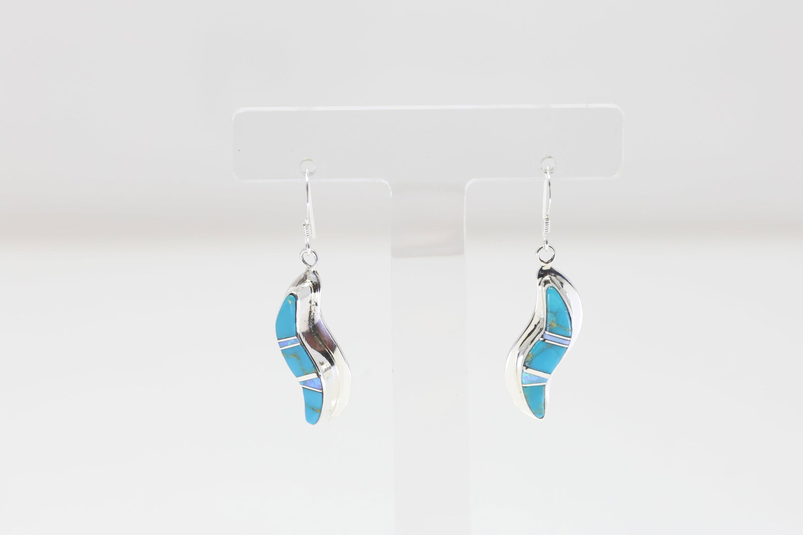 Native America Navajo Sterling Silver Turquoise Inlay Dangling By James Manygoats.: This is a Native America Navajo Sterling Silver Turquoise Inlay Dangling By James Manygoats.