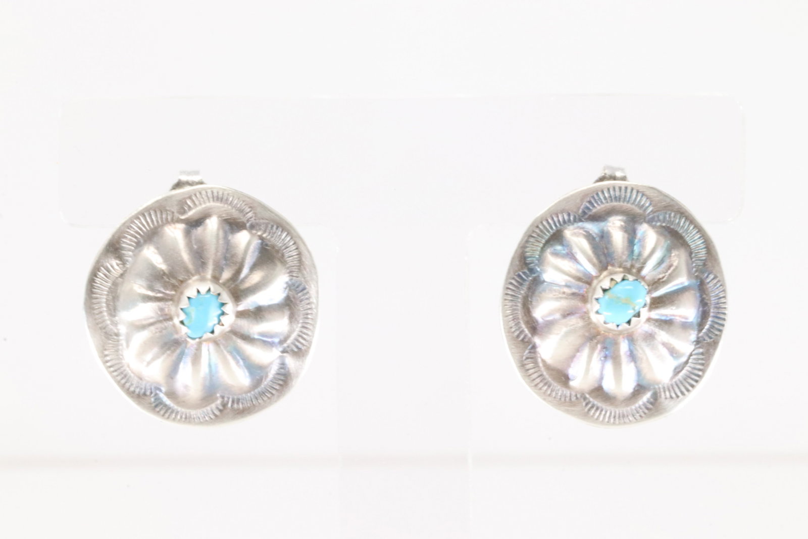 Native America Navajo Sterling Silver Turquoise Conch Post Earring's By Joan & Ryan Begay.: This is a Native America Navajo Sterling Silver Turquoise Conch Post Earring's By Joan & Ryan Begay.