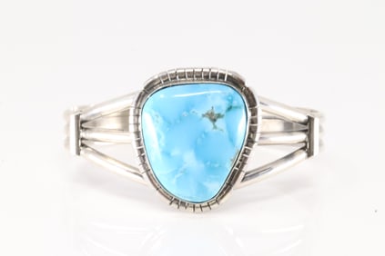 Native America Navajo Sterling Silver Turquoise Bracelet Cuff By S.E.