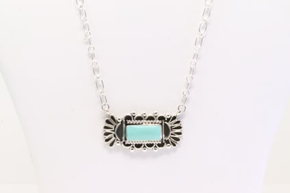 Native America Navajo Sterling Silver Turquoise Necklace By Jimson Belin.