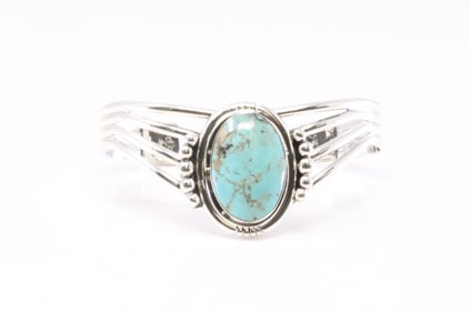 Native America Navajo Sterling Silver Turquoise Bracelet Cuff By Harold Becenti.