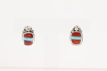 Native America Navajo Sterling Silver Multi-Color Stone Inlay Post Earring's By James Manygoats.