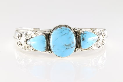 Native America Navajo Sterling Silver Turquoise Bracelet Cuff By Jerome Delgarito.