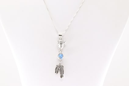 Native America Navajo Sterling Silver Golden Hill Turquoise Buffalo Head / Feather Pendant & A 925