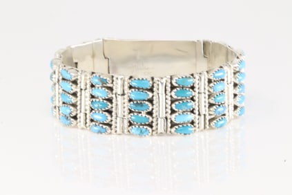 Native America Navajo Sterling Silver Turquoise Bracelet Cuff By Wilson.