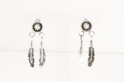 Native America Navajo Sterling Silver Post / Dangling Feather Earring's By Letricia Largo.