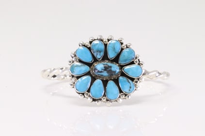 Native America Navajo Sterling Silver Turquoise Bracelet Cuff By Calvin Belin.