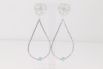 Native America Navajo Sterling Silver Turquoise Post / Dangling Earring's By Nelson Leonard.