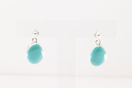 Native America Navajo Sterling Silver Turquoise Post / Dangling Earring's By T.