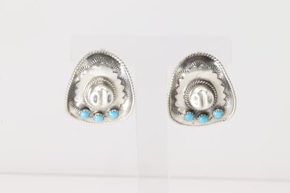 Native America Navajo Sterling Silver Turquoise Cowboy Post Earring's By Bobby Platero.