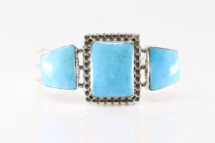Native America Navajo Sterling Silver Turquoise Bracelet Cuff By Loretta Delgarito.