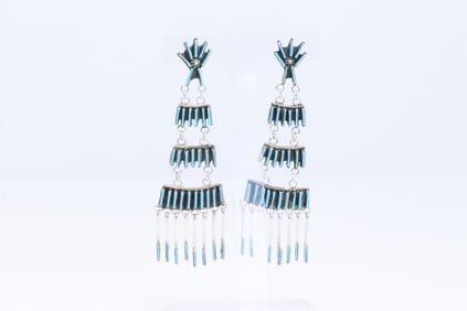 Native America Zuni Sterling Silver Kingman Turquoise Post / Dangling Earring's By Iva Booqua.