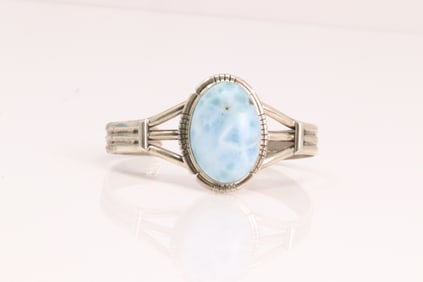 Native America Navajo Sterling Silver Larimar Stone Bracelet Cuff By S.E.
