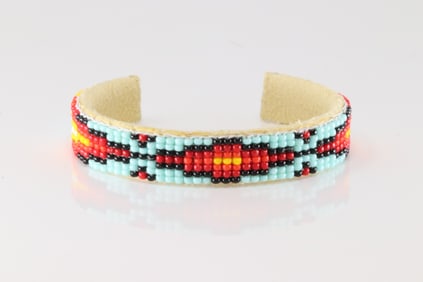 Native America Navajo Multi-Color Stone Leather Bracelet.