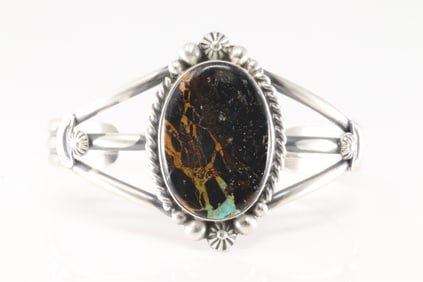 Native America Navajo Sterling Silver Black Jack Bracelet Cuff By Robert Shakey.