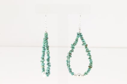 Native America Navajo Sterling Silver Turquoise / Pearl Beaded Dangling Earring's.